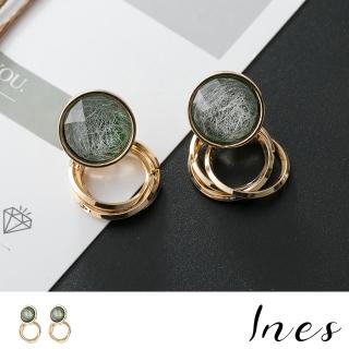 【INES】韓國設計S925銀針氣質幾何復古寶石圈圈造型耳環(S925銀針耳環 寶石耳環 圈圈耳環)