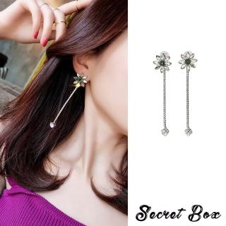 【SECRET BOX】韓國設計S925銀針璀璨水晶花朵長墜鋯石造型耳環(S925銀針耳環 水晶耳環 花朵耳環)