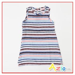 【Azio Kids 美國派】女童 洋裝 繽紛彩色條紋無袖洋裝(藍)