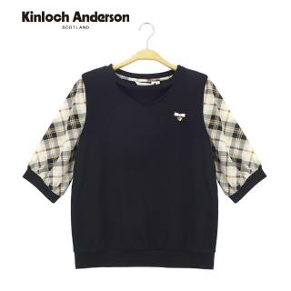 【Kinloch Anderson】V領格紋袖配網布上衣 金安德森女裝(黑)