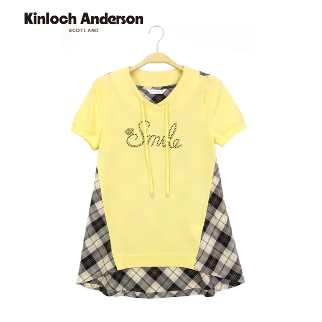 【Kinloch Anderson】燙鑽剪接格紋連帽上衣  金安德森女裝(黃)