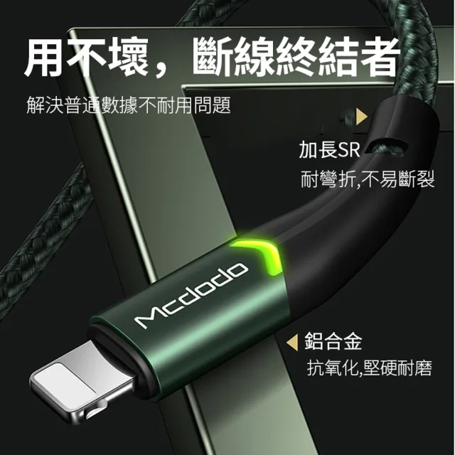 【Mcdodo】USB to Lighting 智能指示燈 尼龍編織快充充電線 1.2M(iPhone14/13/12數據傳輸線)