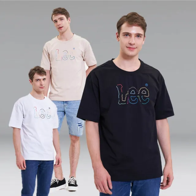 【Lee】出清品-男裝 短袖T恤 / 彩色線條印花 大LOGO 共4色 Oversized版型(LL220229)