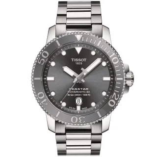 【TISSOT 天梭】Seastar 1000 海洋之星300米潛水機械錶-灰/43mm 新年禮物(T1204071108101)