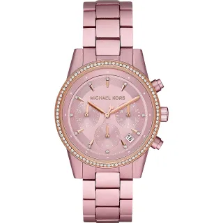 【Michael Kors】MK Ritz 晶鑽三眼計時女錶-37mm 禮物 送禮(MK6753)