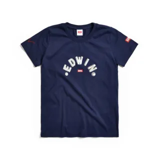 【EDWIN】女裝 紅標金屬字LOGO短袖T恤(丈青色)