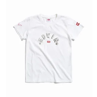【EDWIN】女裝 紅標金屬字LOGO短袖T恤(米白色)