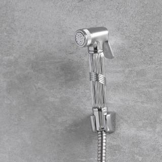 1.2m集中型水柱馬桶噴槍衛生沖洗器套組-電鍍銀(噴槍+軟管+固定座)
