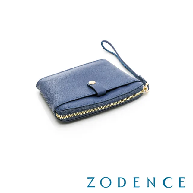 【ZODENCE 佐登司】MAG進口真皮雙面拉鍊手拎包(藕藍)