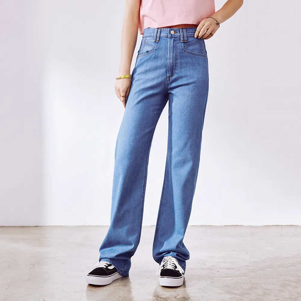 【BRAPPERS】女款 冰膚美丹寧系列-冰膚美高腰微彈寬直筒褲(淺藍)