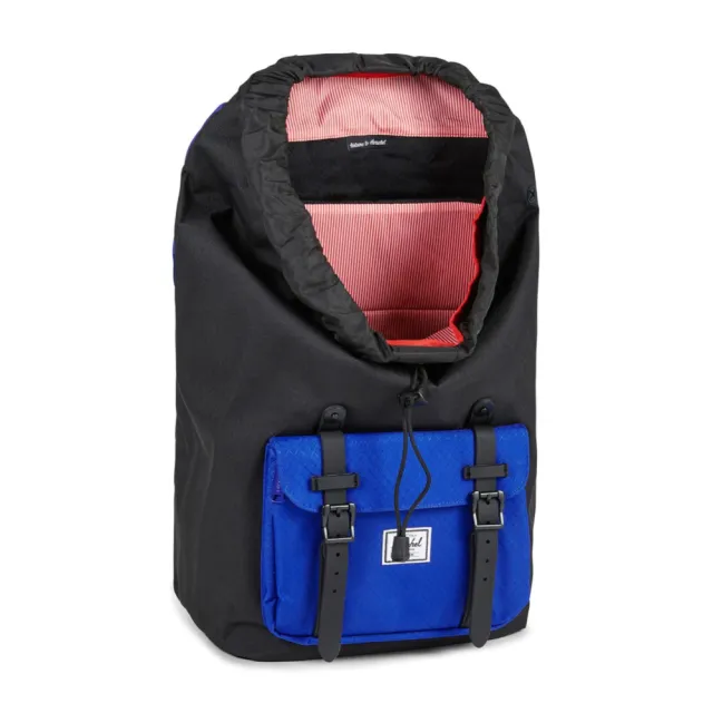 【Herschel】雙11 Little America 中型 黑色 藍色菱格紋 磁扣 橡膠帶 筆電夾層 大容量 帆布 背 