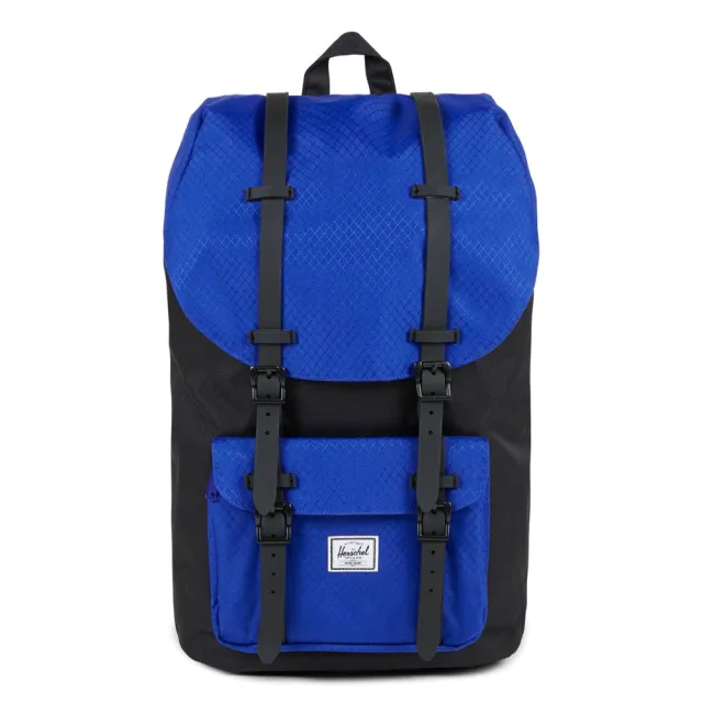 【Herschel】雙11 Little America 中型 黑色 藍色菱格紋 磁扣 橡膠帶 筆電夾層 大容量 帆布 背 