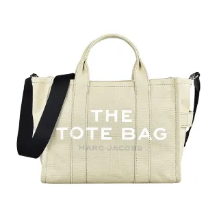 【MARC JACOBS 馬克賈伯】MARC JACOBS  Traveller印字LOGO帆布拉鍊手提/斜背托特包(小/米)