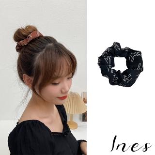 【INES】撞色髮圈/法式英文手寫字樣撞色造型大腸圈 髮圈(5色任選)