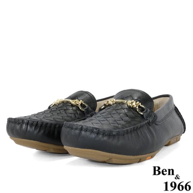 【Ben&1966】高級頭層牛皮編織休閒包鞋-黑