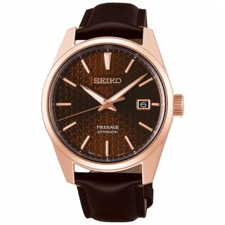 【SEIKO 精工】Presage 新銳麻葉家紋機械錶-咖啡x玫瑰金/39.3mm 雙12限定(SPB170J1/6R35-00V0J)