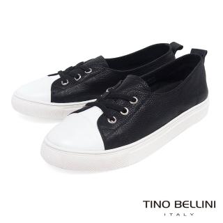 【TINO BELLINI 貝里尼】跳色拼接3孔彈力帶平底休閒鞋LB0T0001(黑)