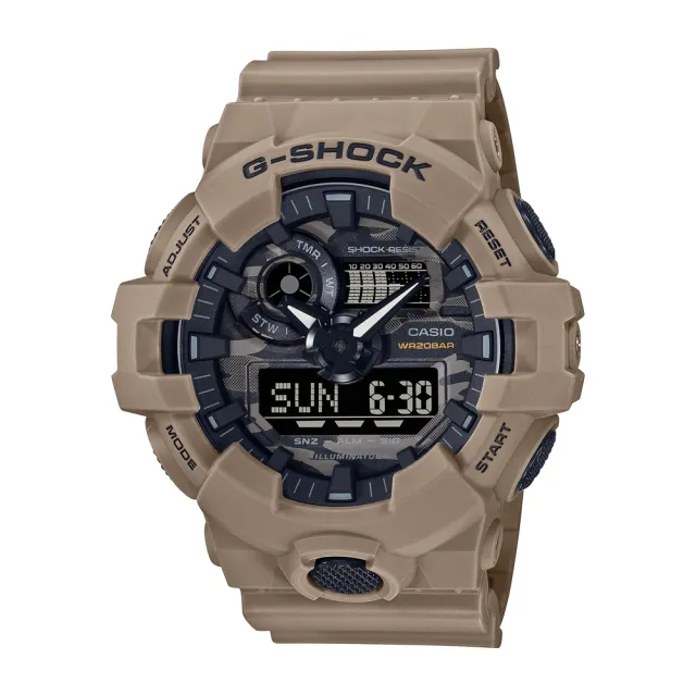 CASIO 卡西歐】G-SHOCK 百搭迷彩大地棕大錶徑雙顯系列(GA-700CA-5A