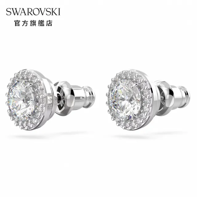 【SWAROVSKI 官方直營】Una Angelic 耳釘 圓形切割 密鑲 白色 鍍白金色