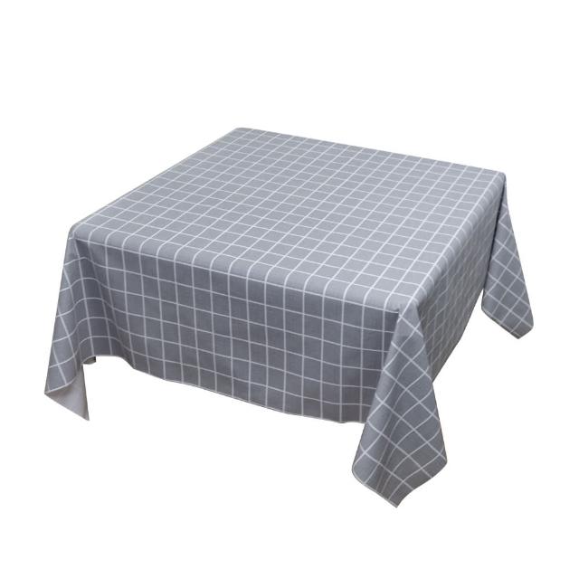 【LASSLEY】日式防水桌巾-方形135X135cm(防油 防污 防髒 正方 茶几巾 餐桌巾 灰色 格紋 桌布 台灣製造)