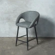 【H&D 東稻家居】復古皮革鐵製中島休閒椅 - 2色(皮革 休閒椅 餐椅 青絨布 灰皮)