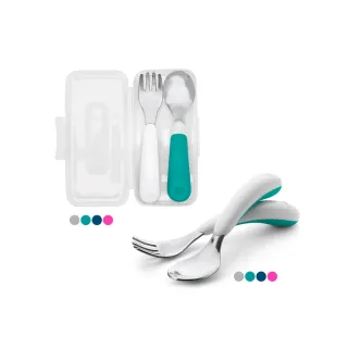 【美國 OXO】tot學習餐具4件組 3色可選(寶寶握叉匙組x1+隨行叉匙組x1)