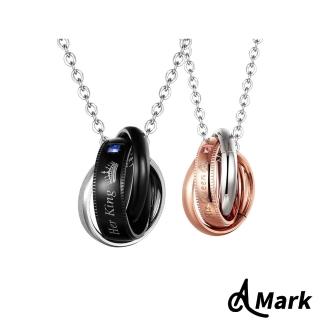 【A MARK】鈦鋼項鍊 美鑽項鍊/甜蜜暱稱美鑽三戒環造型316L鈦鋼項鍊(2色任選)