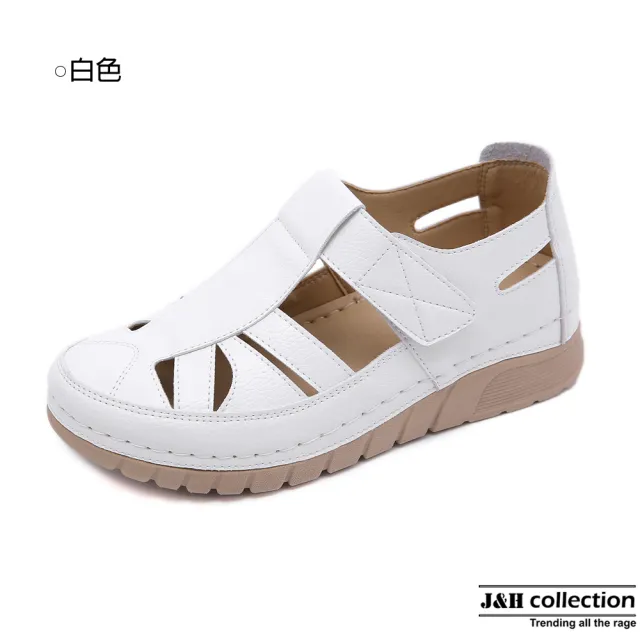 【J&H collection】輕盈軟皮鏤空魔鬼氈休閒涼鞋(現+預  白色 / 杏色 / 黑色)