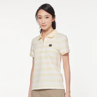 【JEEP】女裝 百搭彈性條紋短袖POLO衫(淡黃)