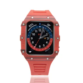 【STAR TIME】Apple Watch 4/5/6/7/SE 蘋果手錶保護殼/錶殼 紅色系碳纖維 矽膠錶帶 44mm/45mm(G21045-1R)