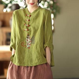 【Paiya 派亞】棉麻上衣寬鬆民國大碼棉麻襯衫盤扣復古茶服(M-2XL)