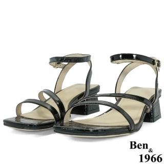【Ben&1966】高階頭層牛漆皮經典百搭低跟涼鞋-黑