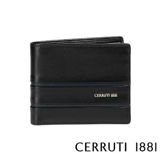 【Cerruti 1881】義大利頂級小牛皮6卡短夾皮夾 CEPU05526M(黑色 贈禮盒提袋)