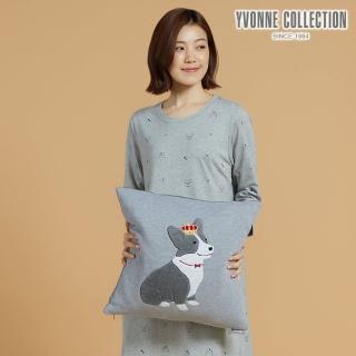 【YVONNE 以旺傢飾】柯基肖像方形抱枕 45x45公分(岩石灰)