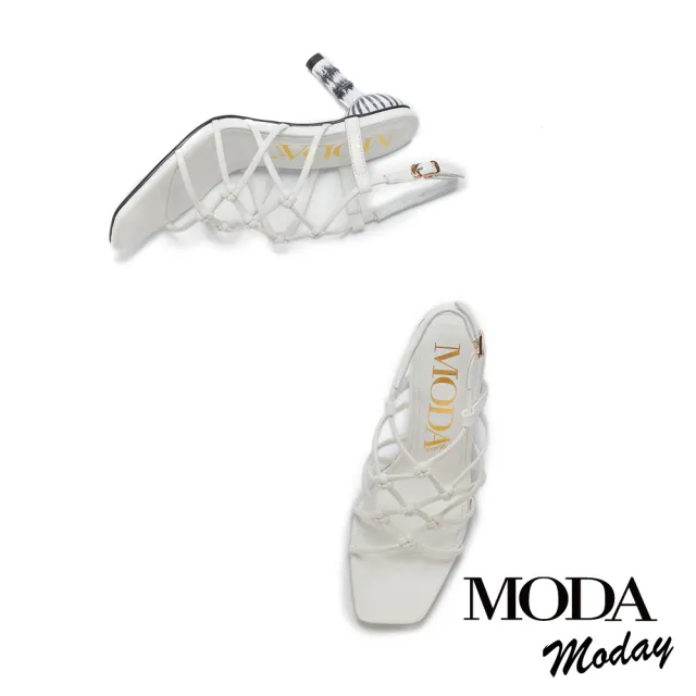 【MODA Moday】獨特優雅自然風編織後繫帶高跟涼鞋(白)