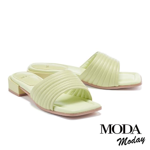 【MODA Moday】知性優雅線條羊皮方頭低跟拖鞋(綠)