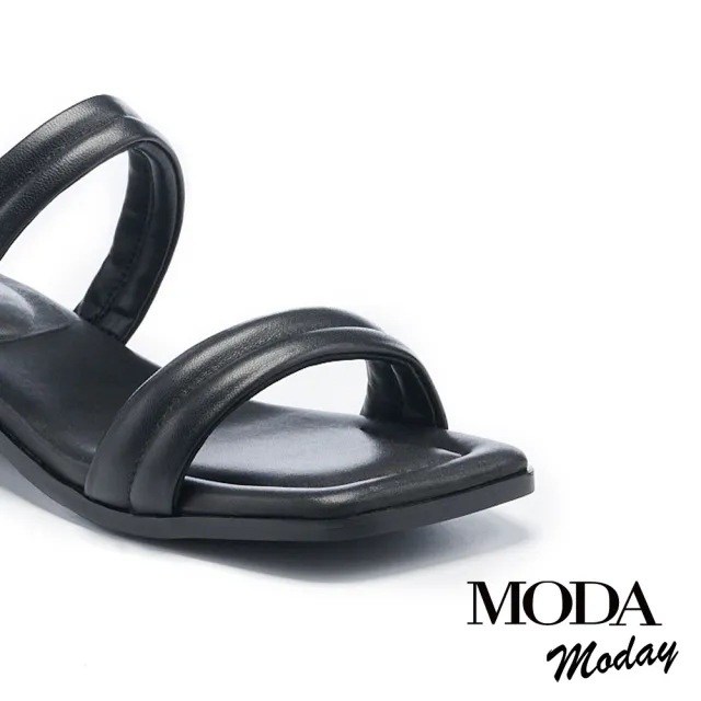 【MODA Moday】韓系蓬蓬繫帶羊皮方頭低跟拖鞋(黑)