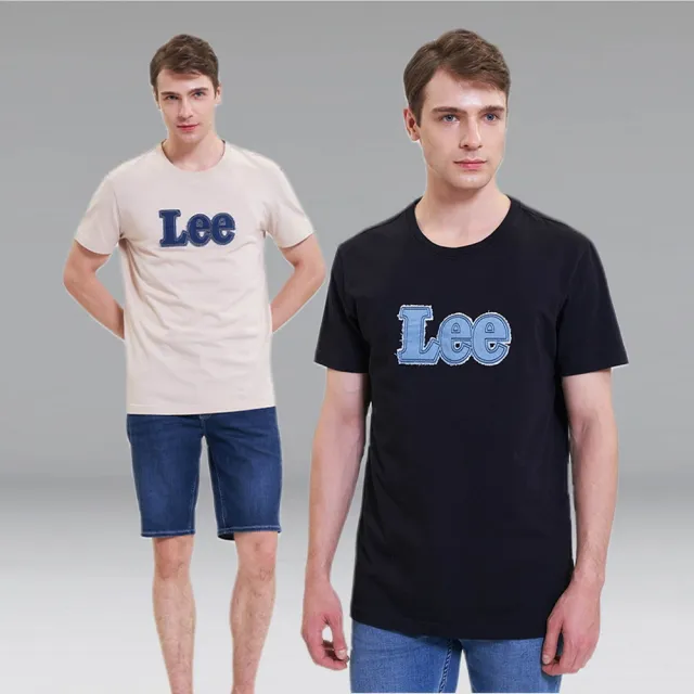 【Lee】出清品-男裝 短袖T恤 / 牛仔貼布 縫線大LOGO 共2色 標準版型(LL22022597W / LL220225K11)
