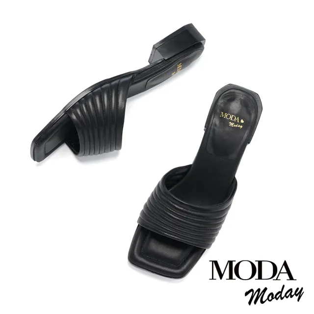 【MODA Moday】知性優雅線條羊皮方頭低跟拖鞋(黑)