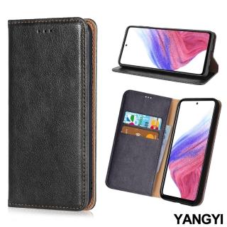 【YANG YI 揚邑】Samsung Galaxy A53 5G 磁吸側翻書本可立式插卡皮套真皮紋抗摔手機殼