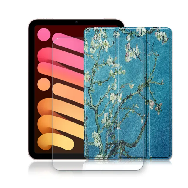 【VXTRA】2021 iPad mini 6 第6代 8.3吋 文創彩繪 隱形磁力皮套+9H鋼化玻璃貼(合購價)