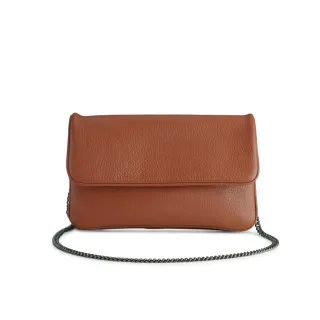 【MARKBERG】Crystal 丹麥手工牛皮率性鍊帶冰晶肩揹包 斜背包 側揹包 手拿包(溫煦橘)