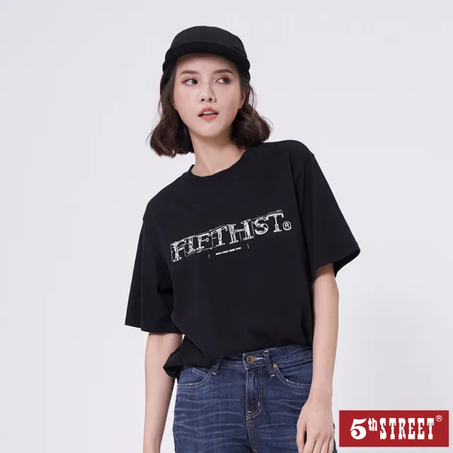 【5th STREET】雙11 中性款FIFTHST機械圖T-黑色