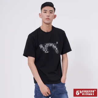 【5th STREET】中性款機械圖騰袋花T恤-黑色