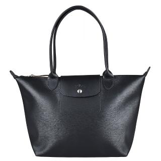 【LONGCHAMP】經典LE PLIAGE CITY塗層帆布肩背包(黑/S)