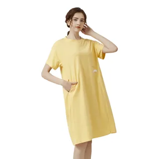 【漫時光】女生純棉寬鬆顯瘦打摺收腰短袖睡裙 黃色北極熊 M-L G108(流行睡衣/居家服/中長裙)