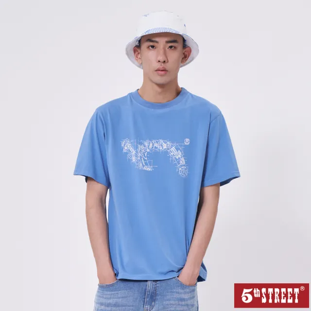 【5th STREET】雙11 中性 短t 短袖 上衣 t恤 TEE 機械 logo 印花 藍色(570912)