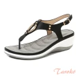 【Taroko】圓型金扣橡膠底夾腳坡跟涼鞋(4色可選)