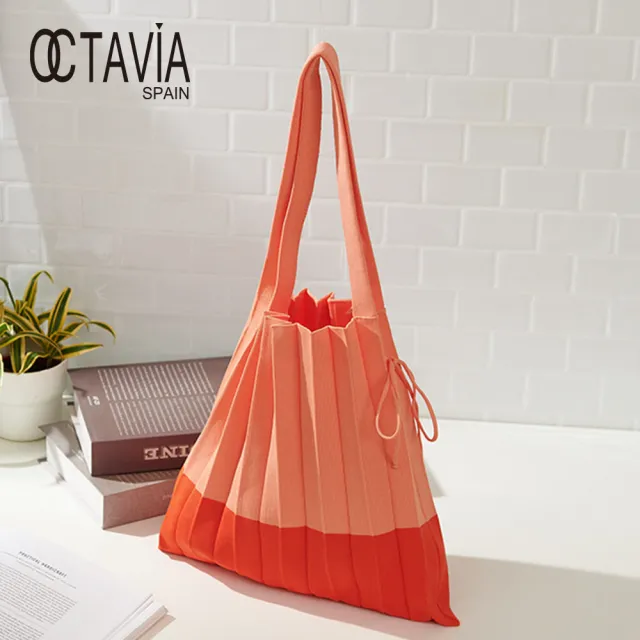 【OCTAVIA 8】優雅摺線 針織摺一摺小拎包(粉桔)