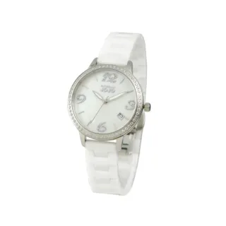 【NATURALLY JOJO】閃耀蝶貝數字陶瓷腕錶-白X銀/34mm(JO96968-80F)